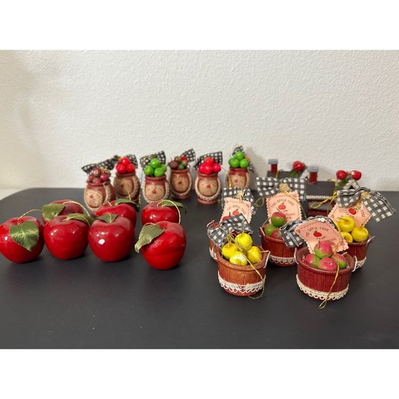 Kurt Adler Ornament Lot Apple Buckets, Barrels, Buildings, Apple Ornaments Vtg - Picture 1 of 13